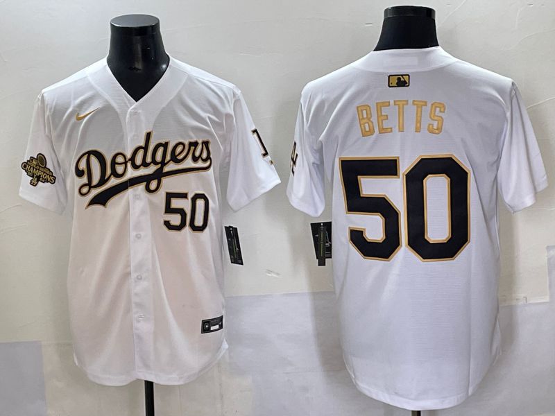 Men 2025 Los Angeles Dodgers 50 Betts White Gold Nike MLB Jersey style 6273